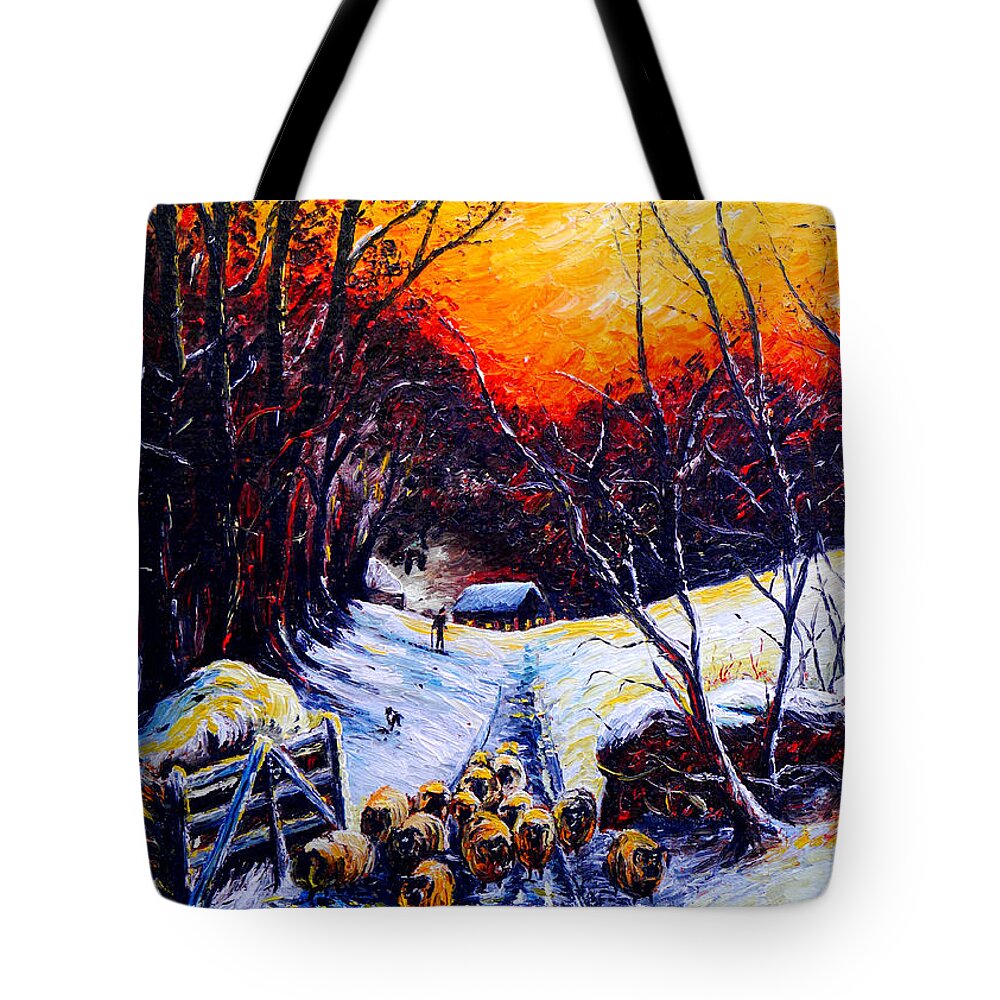 Christmas Tote Bag featuring the painting Homeward Bound Christmas card by Andrew Read