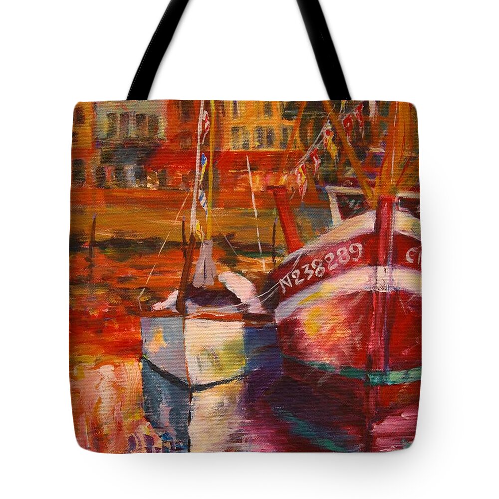 Boat Tote Bag featuring the painting Honfleur Harbor by Tara Moorman