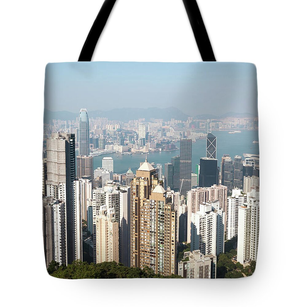 Treetop Tote Bag featuring the photograph Hong Kong Harbor From Victoria Peak In by Matteo Colombo