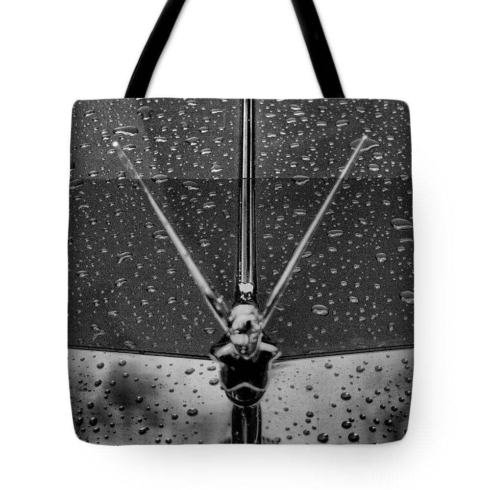 hood Ornament Tote Bag featuring the photograph Hood Ornament in B and W by Crystal Nederman