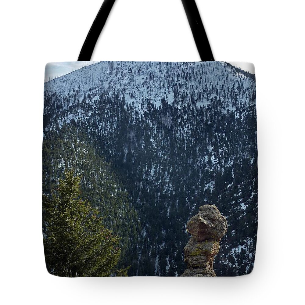 Hoodoo Colorado Nature Rockformation Sugarloaf Winter Nature Zen Simple Trees Tote Bag featuring the photograph Hoodoo by George Tuffy