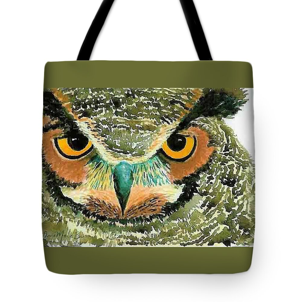 Owl Tote Bag featuring the painting Hoot Owl by Anne Marie Brown