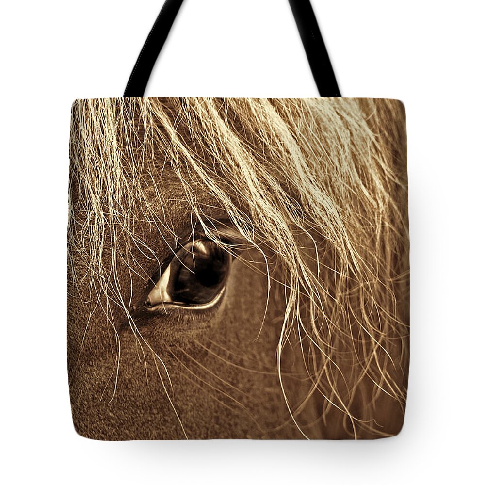 Horse Tote Bag featuring the photograph Horse's Eye Sepia by Jennie Marie Schell