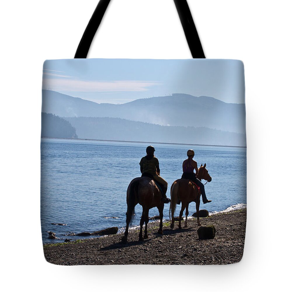 Horses Tote Bag featuring the photograph Horses on the Beach - morning by Marie Jamieson