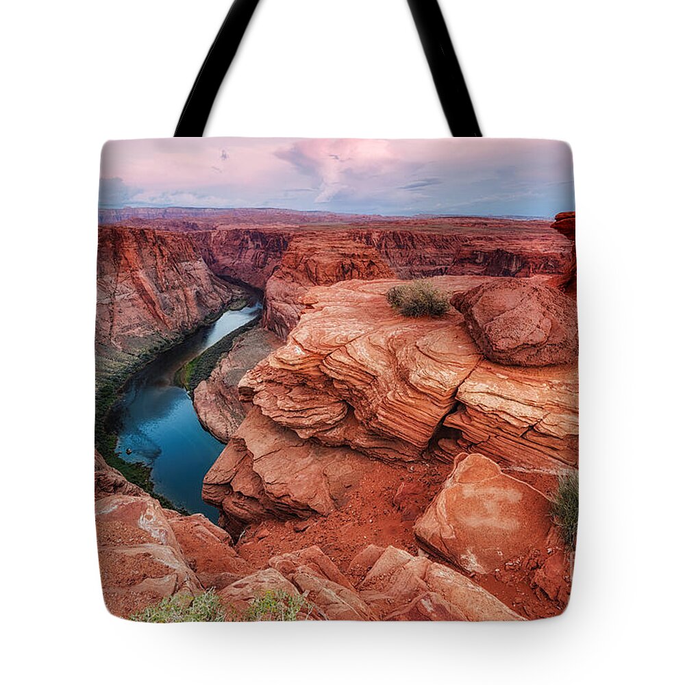 Colorado Tote Bag featuring the photograph Horseshoe Bend Navajo Nation Page Arizona Colorado River Peek-a-bo by Silvio Ligutti
