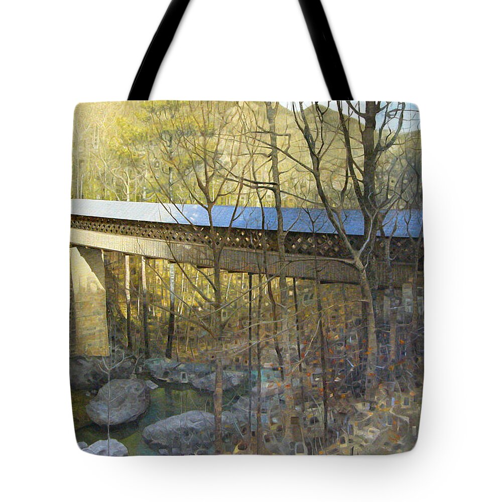 Covered Bridge Tote Bag featuring the painting Horton Mill Covered Bridge in Winter by T S Carson