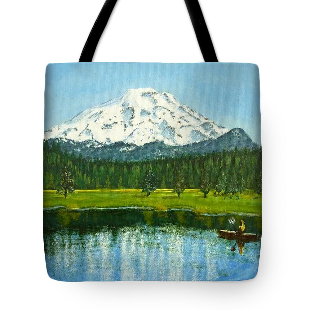 Hosmer Lake Tote Bag featuring the painting Hosmer Lake by Amelie Simmons