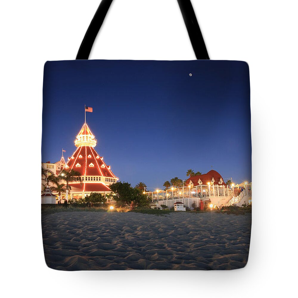 Landscape Tote Bag featuring the photograph Hotel Del at Night by Scott Cunningham