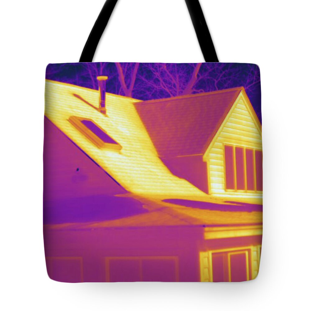 Thermography Tote Bag featuring the photograph House On A Winter Day, Thermogram by Science Stock Photography