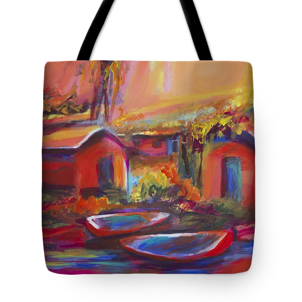 Abstract Tote Bag featuring the painting Houses by Cynthia McLean