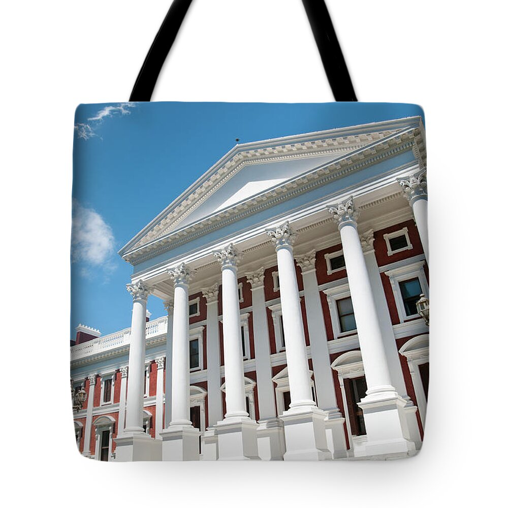 Houses Of Parliament Tote Bag featuring the photograph Houses Of Parliament Cape Town by Ferrantraite