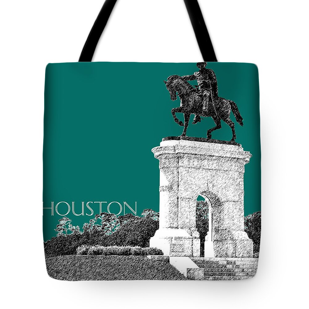 Architecture Tote Bag featuring the digital art Houston Sam Houston Monument - Sea Green by DB Artist