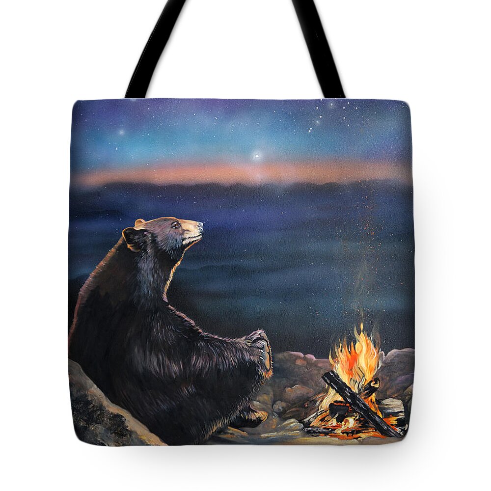 Spiritual Tote Bag featuring the painting How Grandfather Bear created the Stars by J W Baker