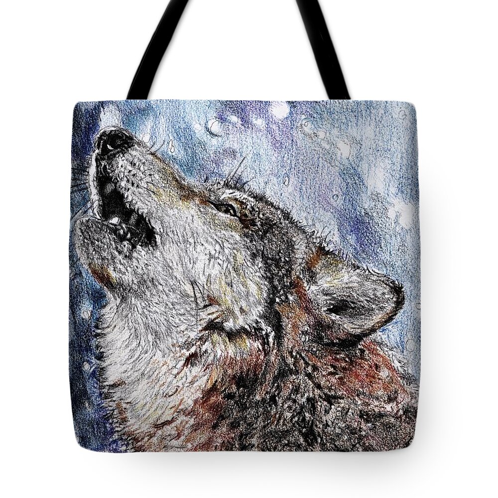 Mccombie Tote Bag featuring the drawing Howling Gray Wolf #1 by J McCombie