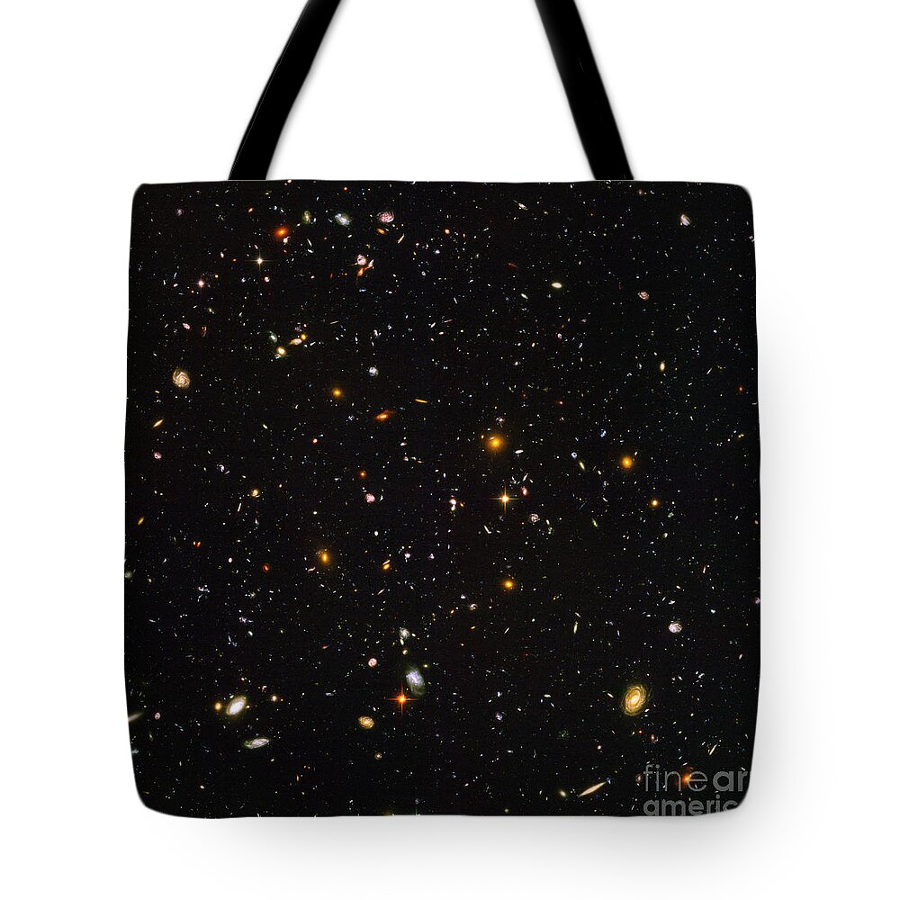 Galaxy Tote Bag featuring the photograph Hubble Ultra Deep Field Galaxies by Science Source