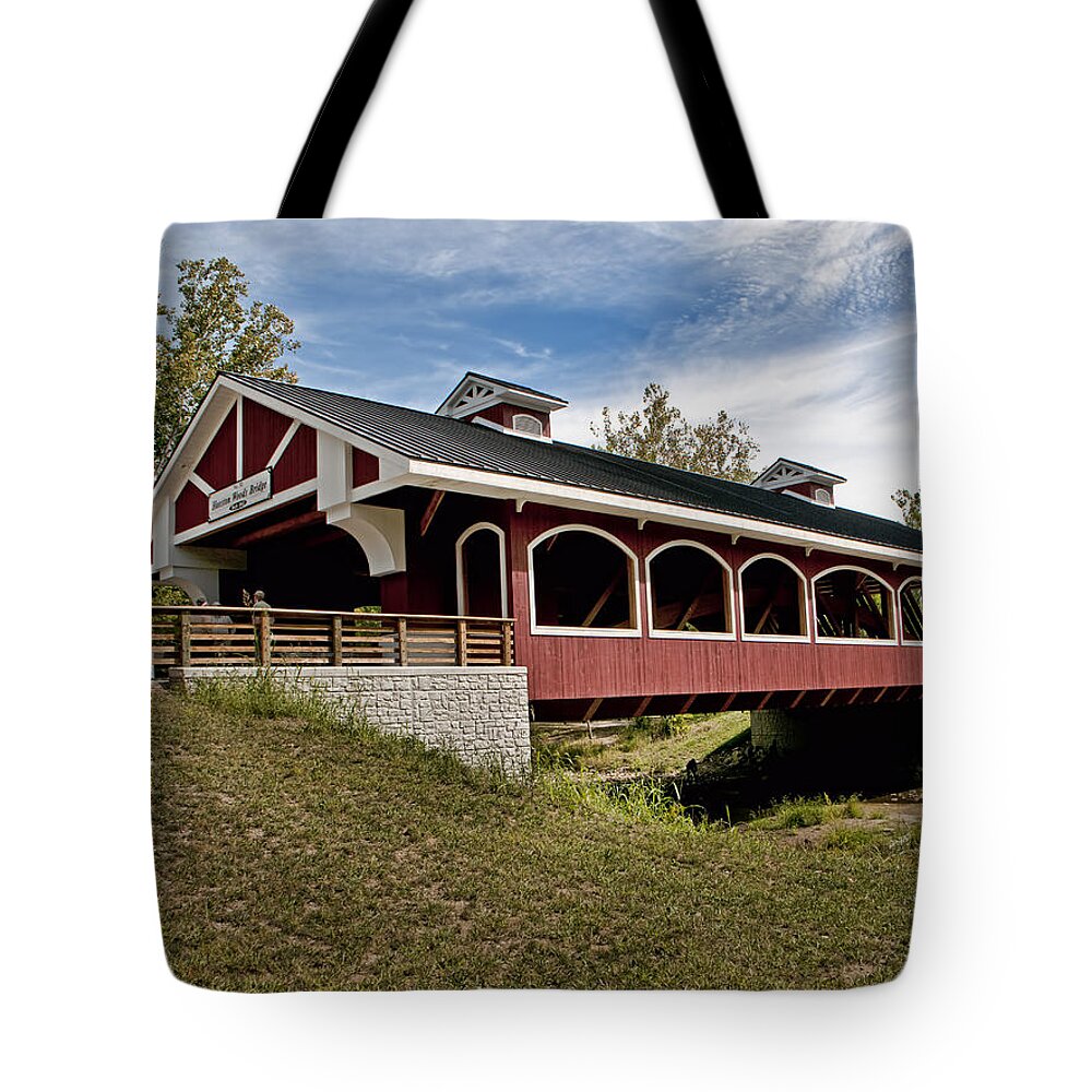Hueston Woods Covered Bridge Tote Bag featuring the photograph Hueston Woods Covered Bridge by Phyllis Taylor