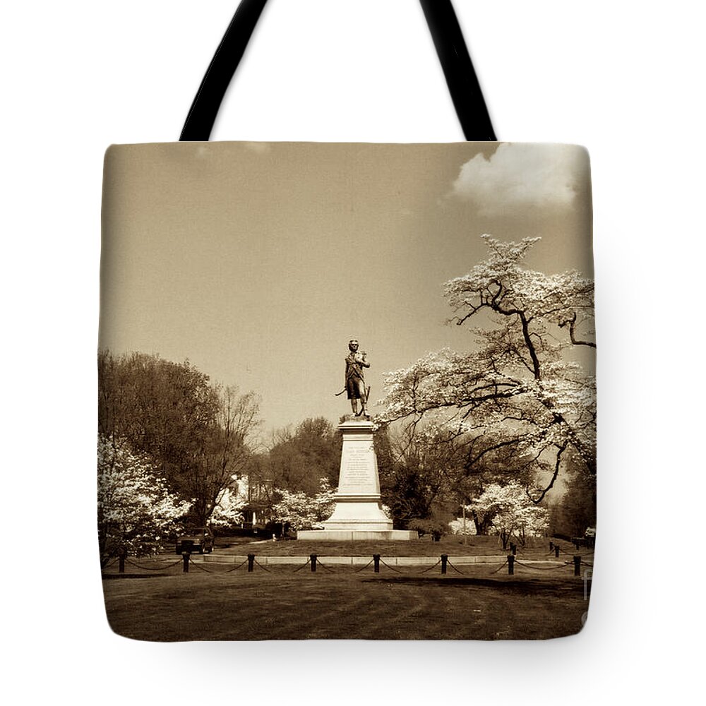 Sepia Tote Bag featuring the photograph Hugh Mercer In Springtime II by Anita Lewis