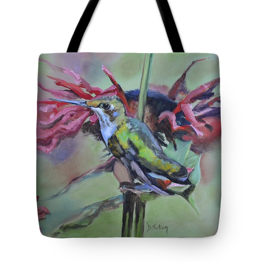 Hummingbird Tote Bag featuring the painting Hummingbird Hangout by Donna Tuten