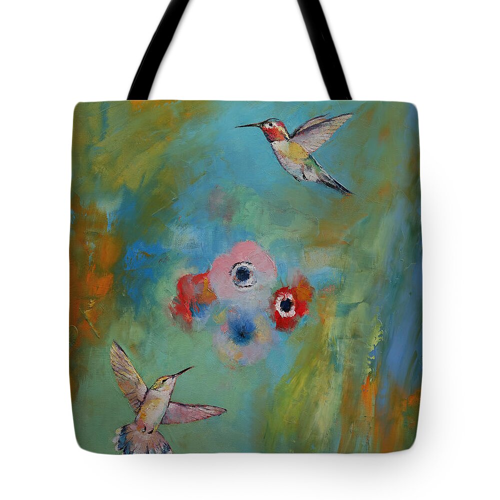 Michael Creese Tote Bag featuring the painting Two Hummingbirds by Michael Creese