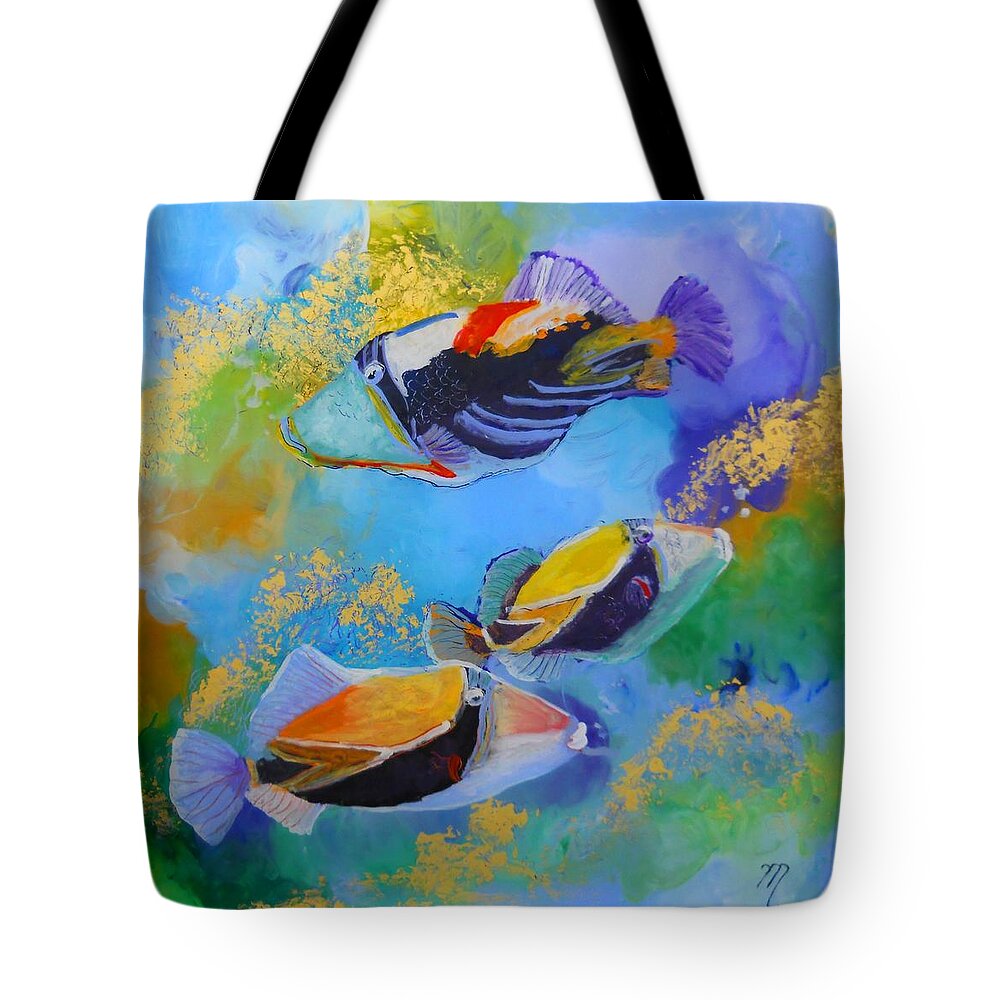 Tropical Fish Tote Bag featuring the painting Humuhumu by Marionette Taboniar