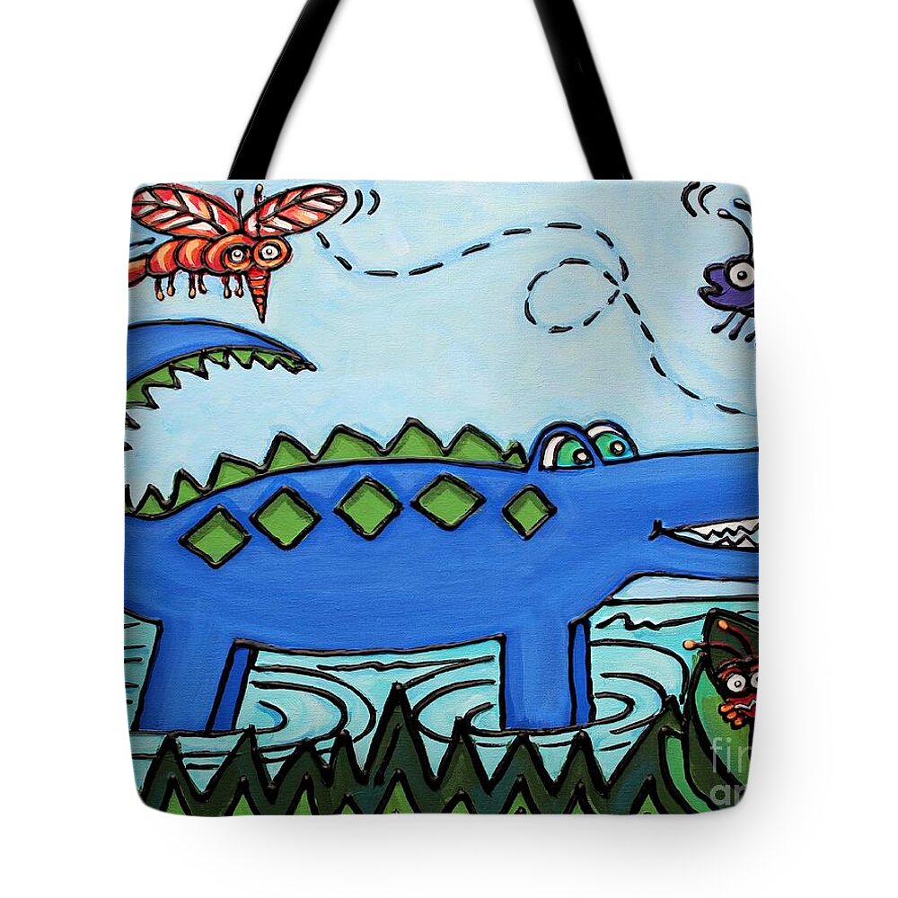 Gator Tote Bag featuring the painting Hungry Blue Gator by Cynthia Snyder