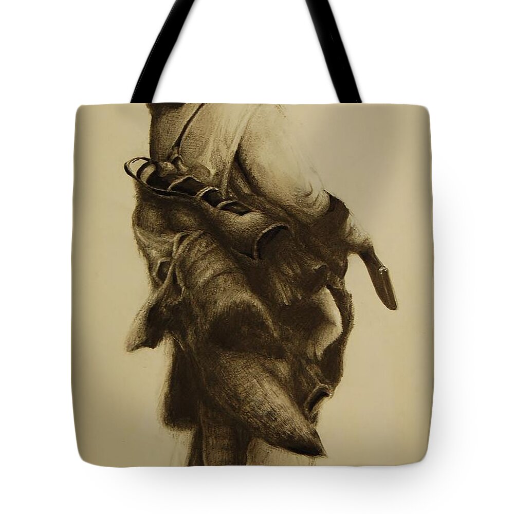 Indian Tote Bag featuring the drawing Hunter by Jean Cormier