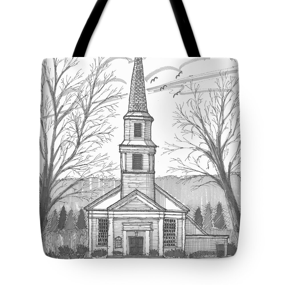 Hurley Church Tote Bag featuring the drawing Hurley Reformed Church by Richard Wambach