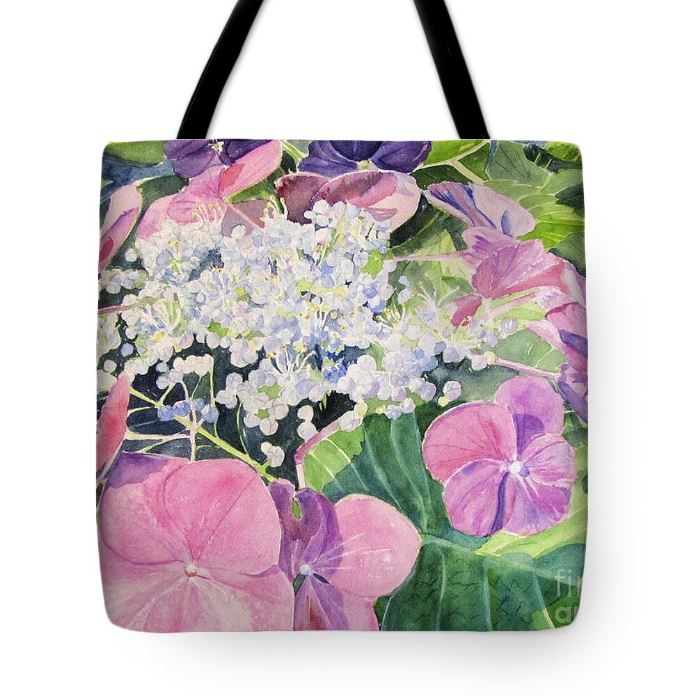 Original Watercolor Tote Bag featuring the painting Hydrangea Blooming by Carol Flagg