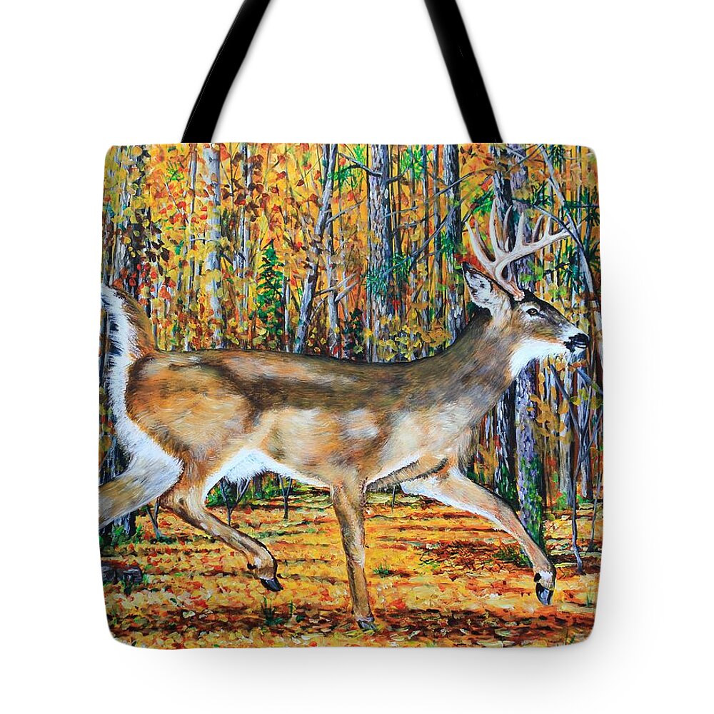 Deer Tote Bag featuring the painting I Am Outa Here by Karl Wagner