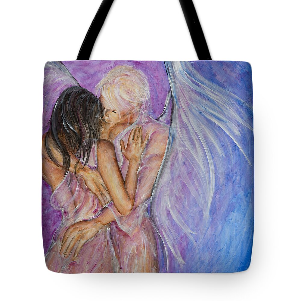 Angel Lovers Tote Bag featuring the painting I Believed In You by Nik Helbig