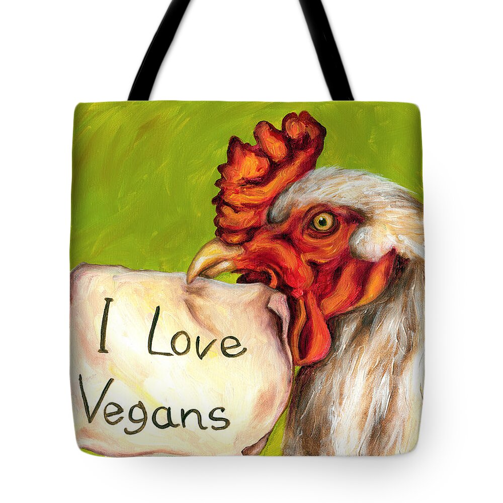 Hilarious Tote Bag featuring the painting I Love Vegans by Hiroko Sakai
