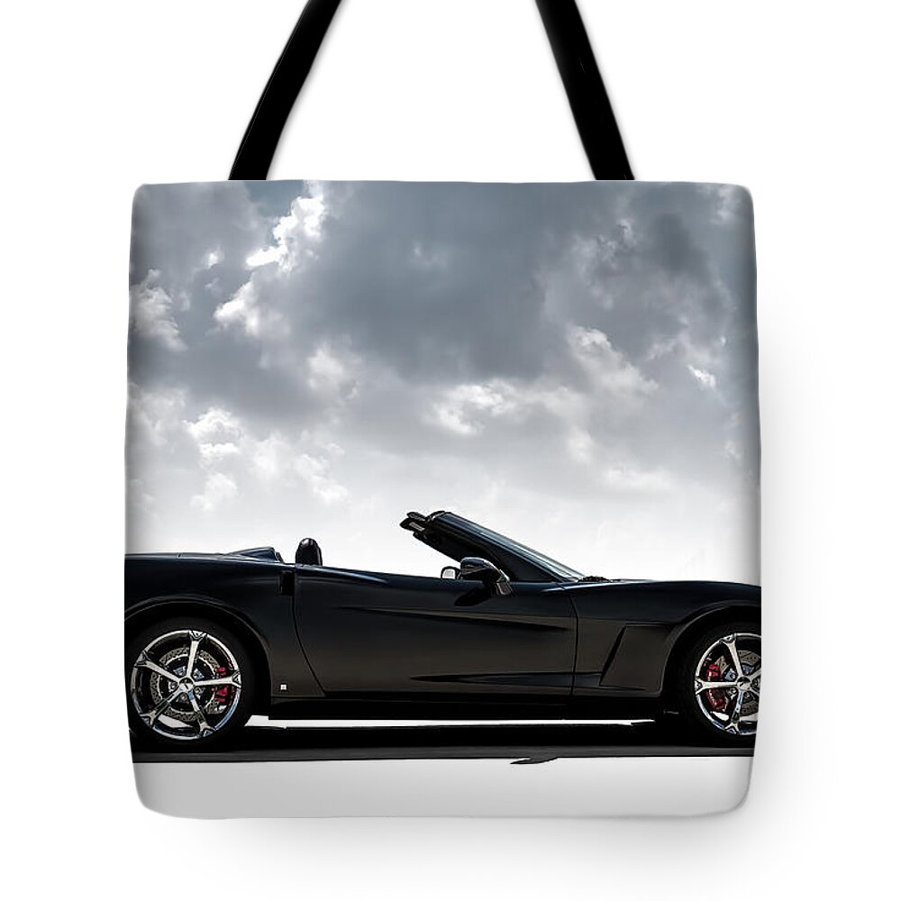 Corvette Tote Bag featuring the digital art I Take Mine Black by Douglas Pittman