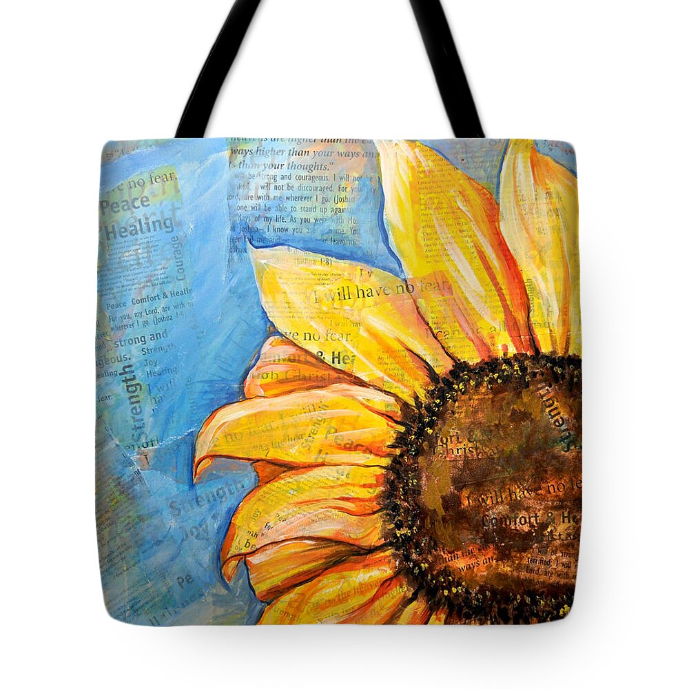  Art Tote Bag featuring the painting I will have no fear Sunflower by Lisa Jaworski