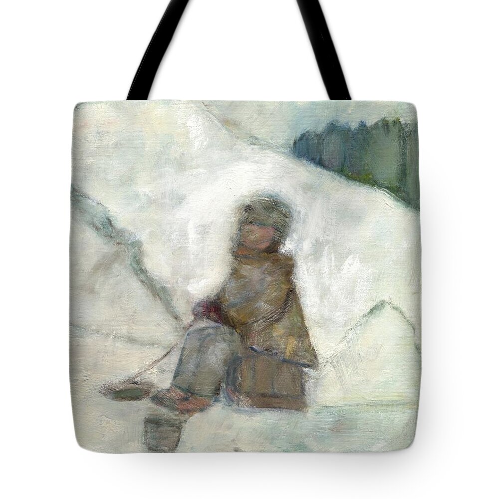 Ice Tote Bag featuring the painting Ice Fishing by David Dossett