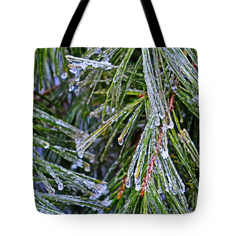 Ice Tote Bag featuring the photograph Ice On Pine Needles by Daniel Reed