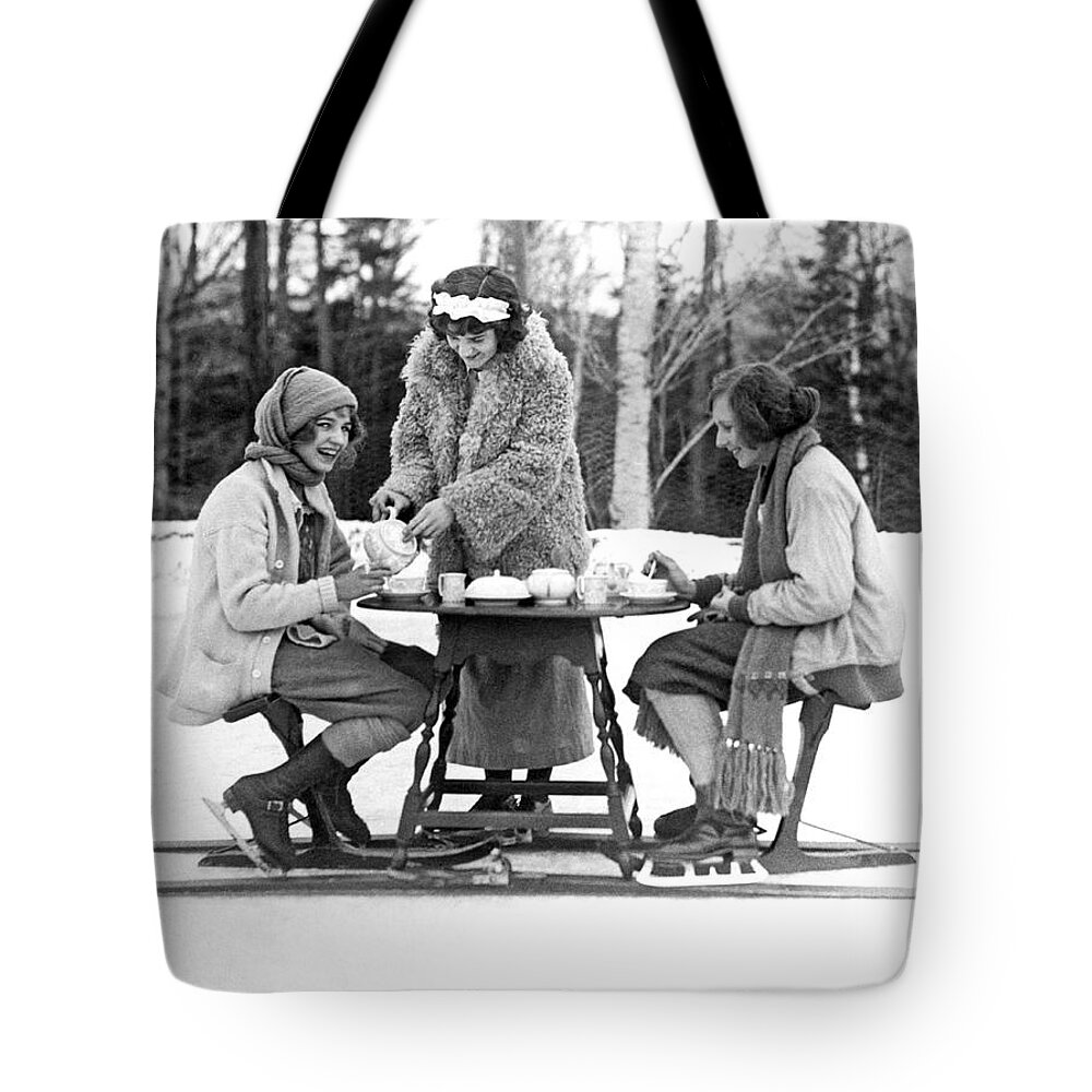 1923 Tote Bag featuring the photograph Ice Skating Tea Time by Underwood Archives