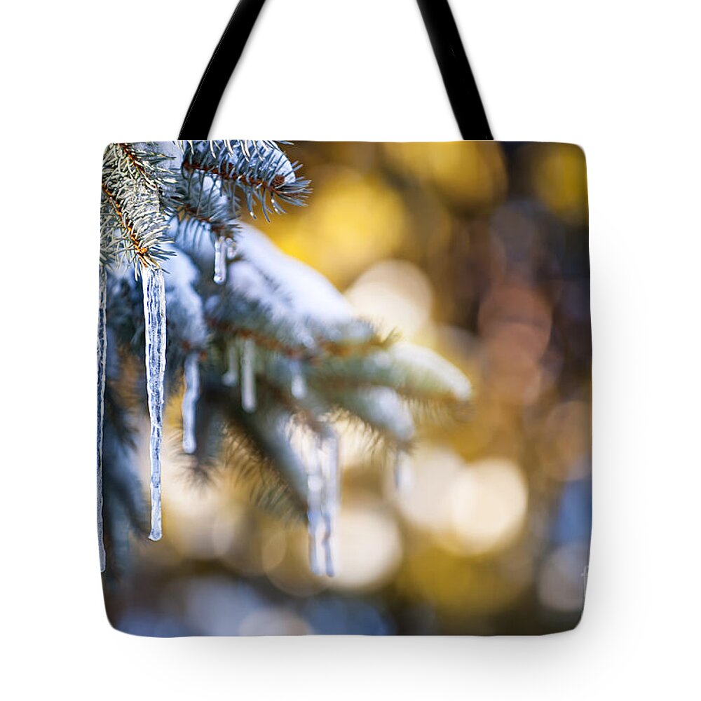 Ice On Branch Tote Bags