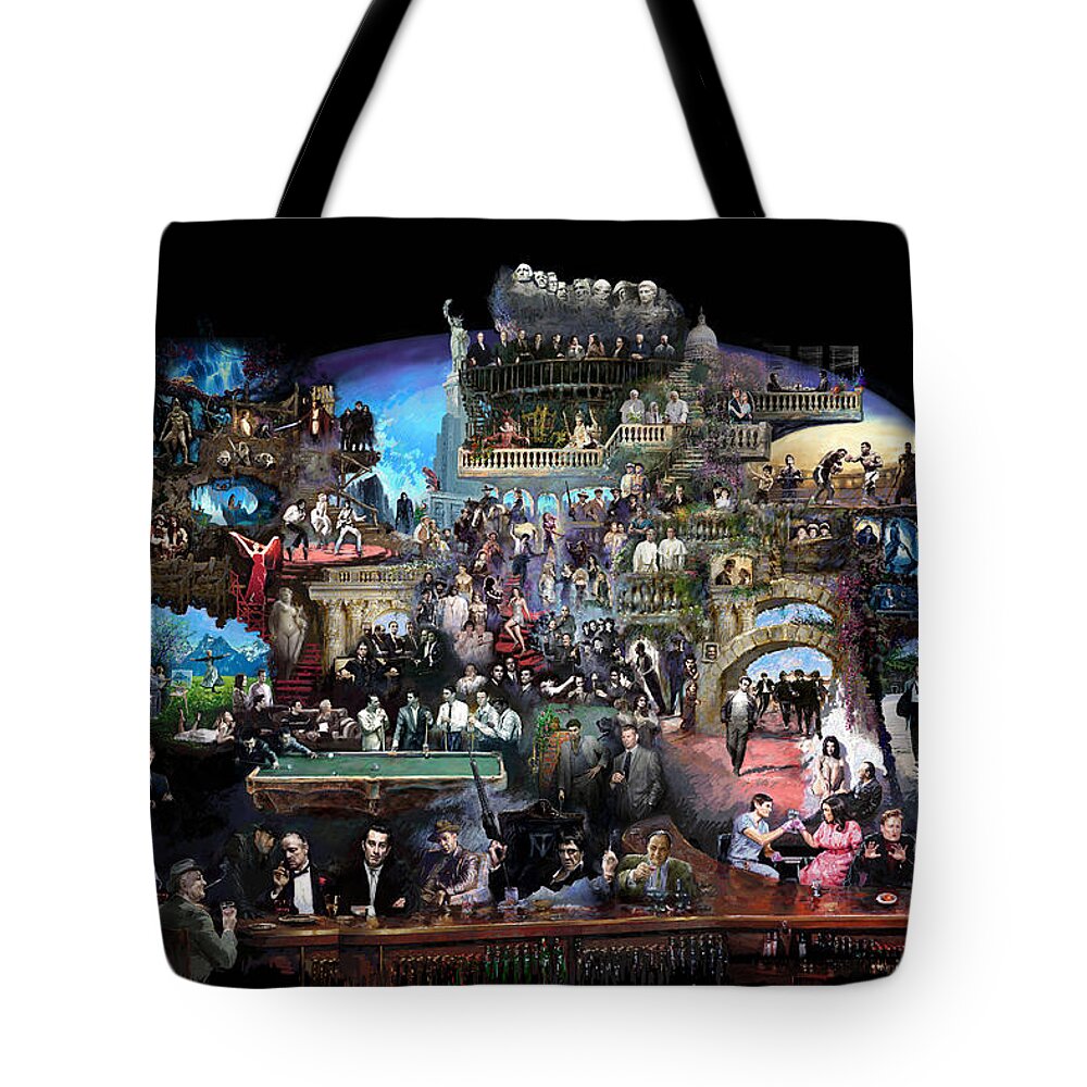 Icones Of History And Entertainment Tote Bag featuring the mixed media Icons Of History And Entertainment by Ylli Haruni