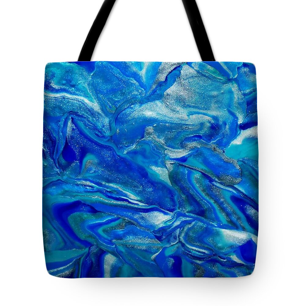Abstract Tote Bag featuring the mixed media Icy Blue by Deborah Stanley