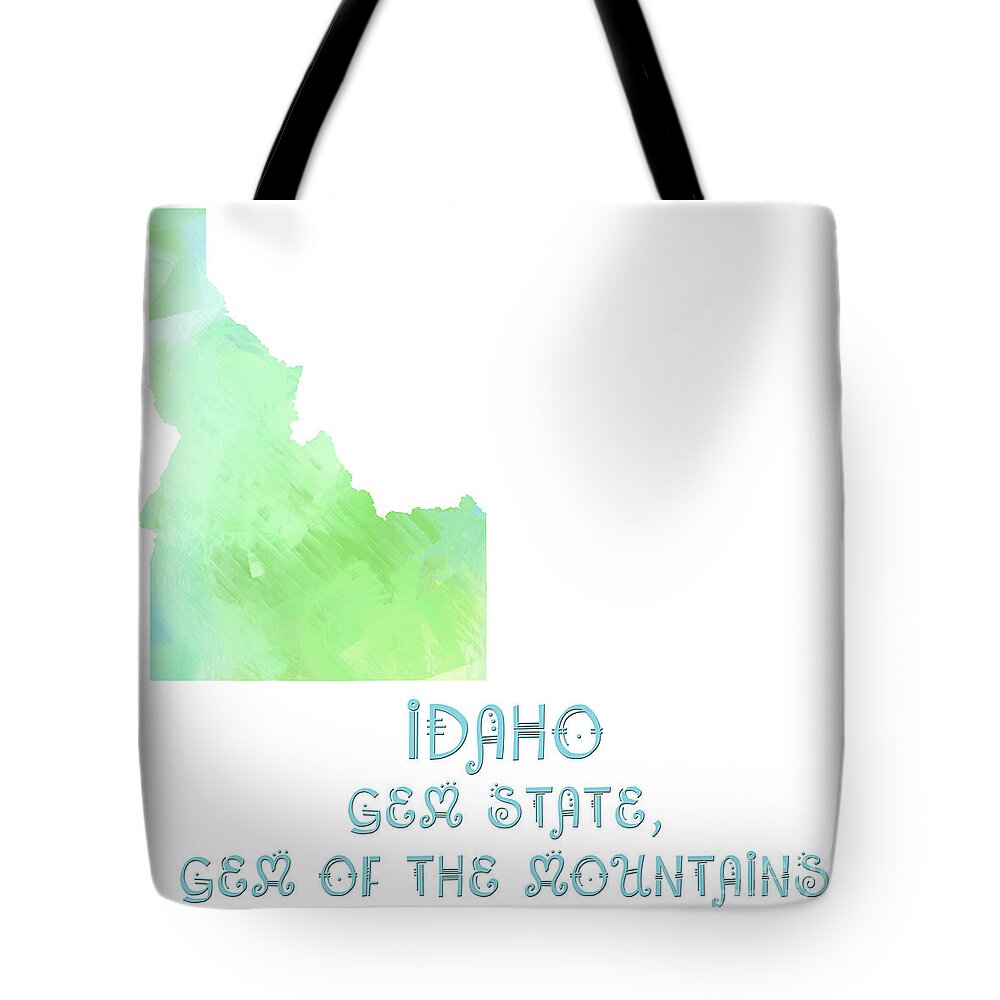 Andee Design Tote Bag featuring the digital art Idaho - Gem State - Gem of the Mountains - Map - State Phrase - Geology by Andee Design