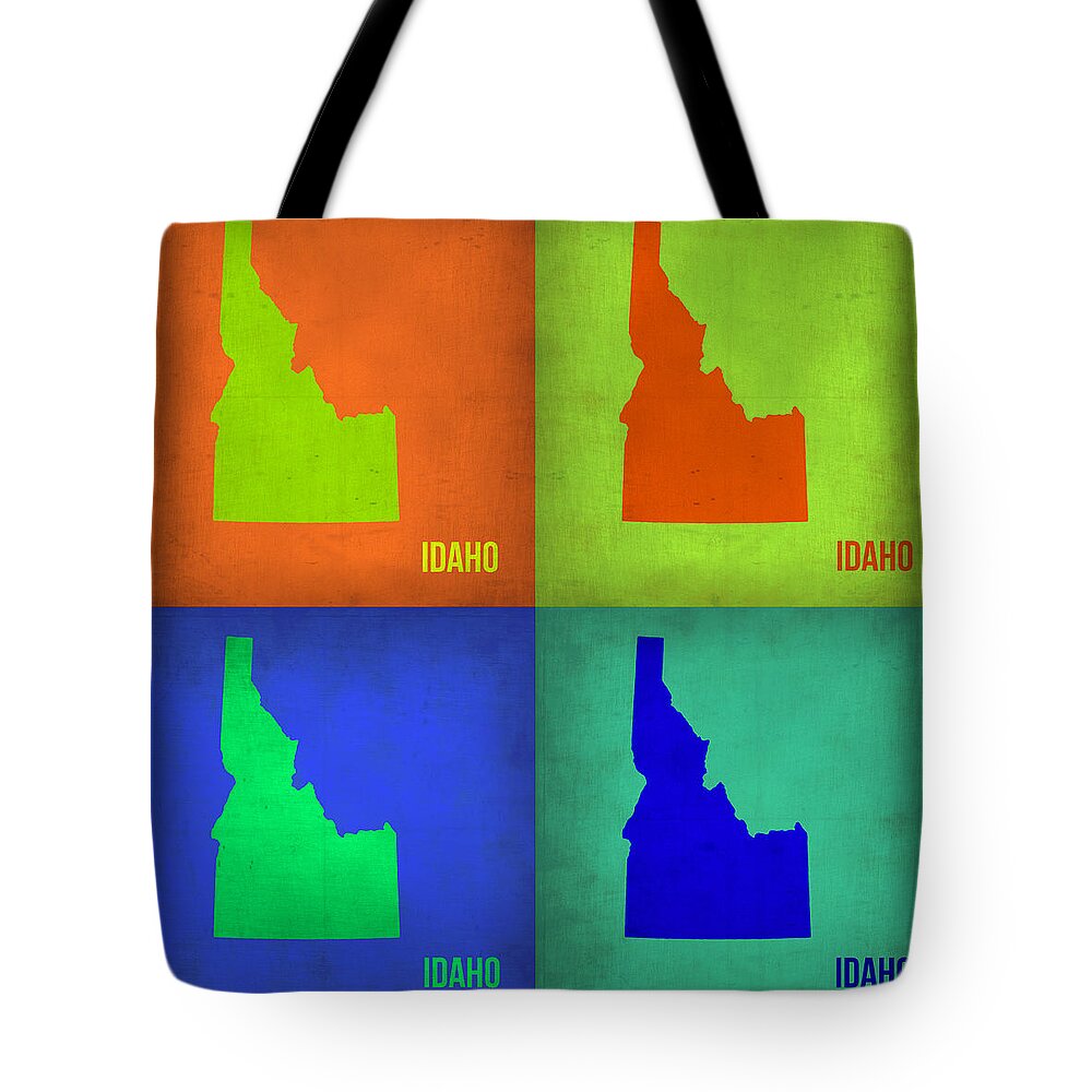 Idaho Map Tote Bag featuring the painting Idaho Pop Art Map 1 by Naxart Studio