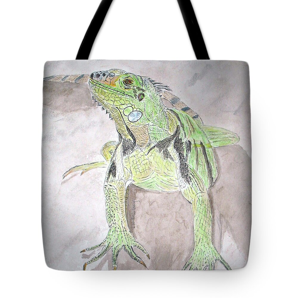 Iguana Tote Bag featuring the painting Iguana by Linda Feinberg