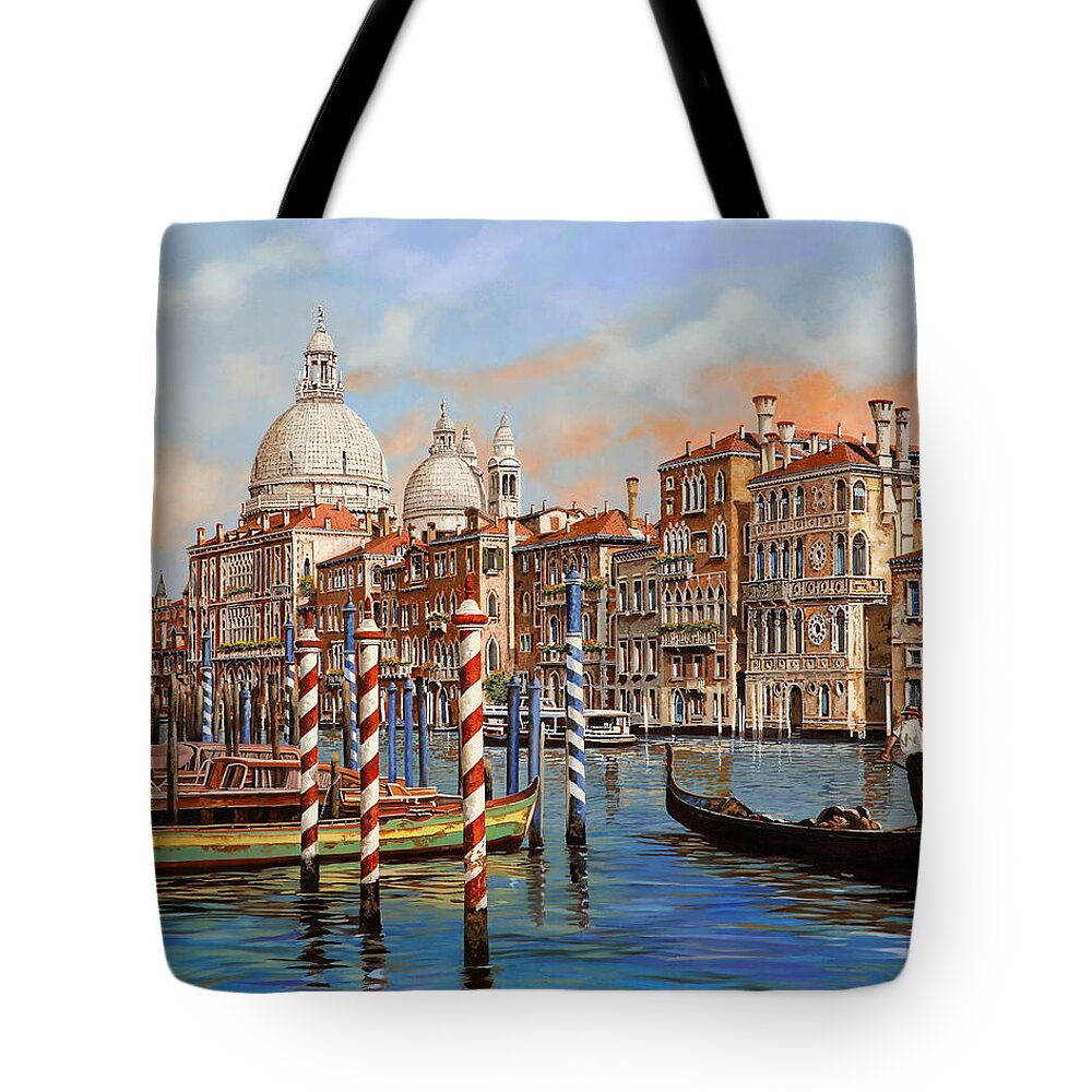 Venice Tote Bag featuring the painting il Canal Grande e il gondoliere by Guido Borelli