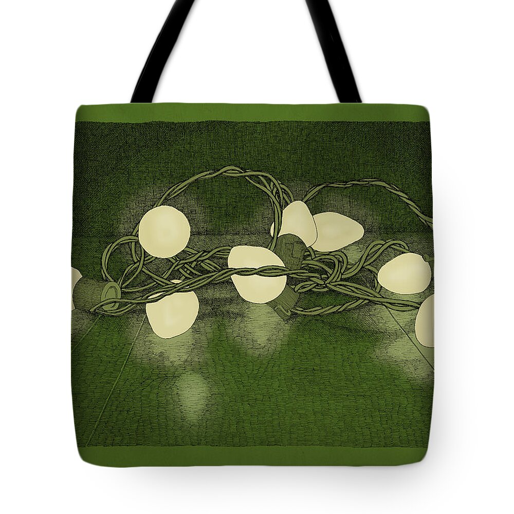 Lights Holiday Christmas Green Tote Bag featuring the drawing Illumination Variation #1 by Meg Shearer