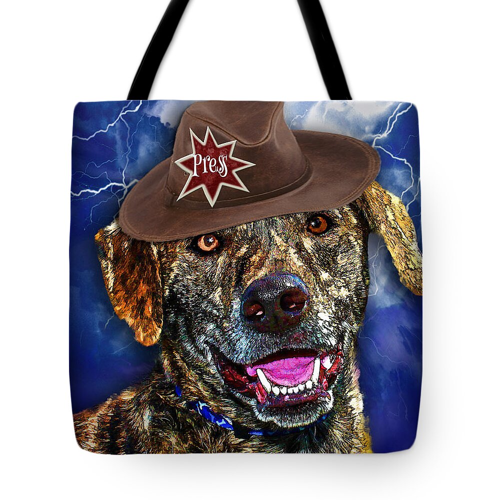 Canine Community Reporter Tote Bag featuring the digital art I'm A Canine Community Reporter by Kathy Tarochione