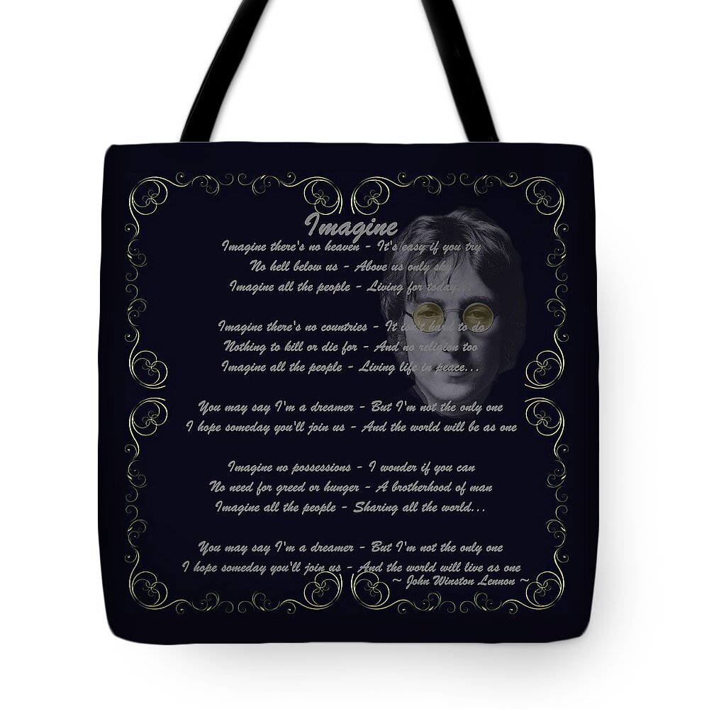 John Lennon Tote Bag featuring the digital art Imagine Golden Scroll by Movie Poster Prints