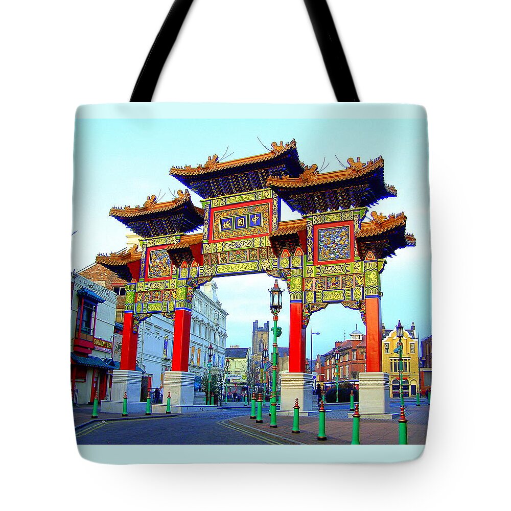 Chinese Tote Bag featuring the photograph Imperial Chinese Arch Liverpool UK by Steve Kearns