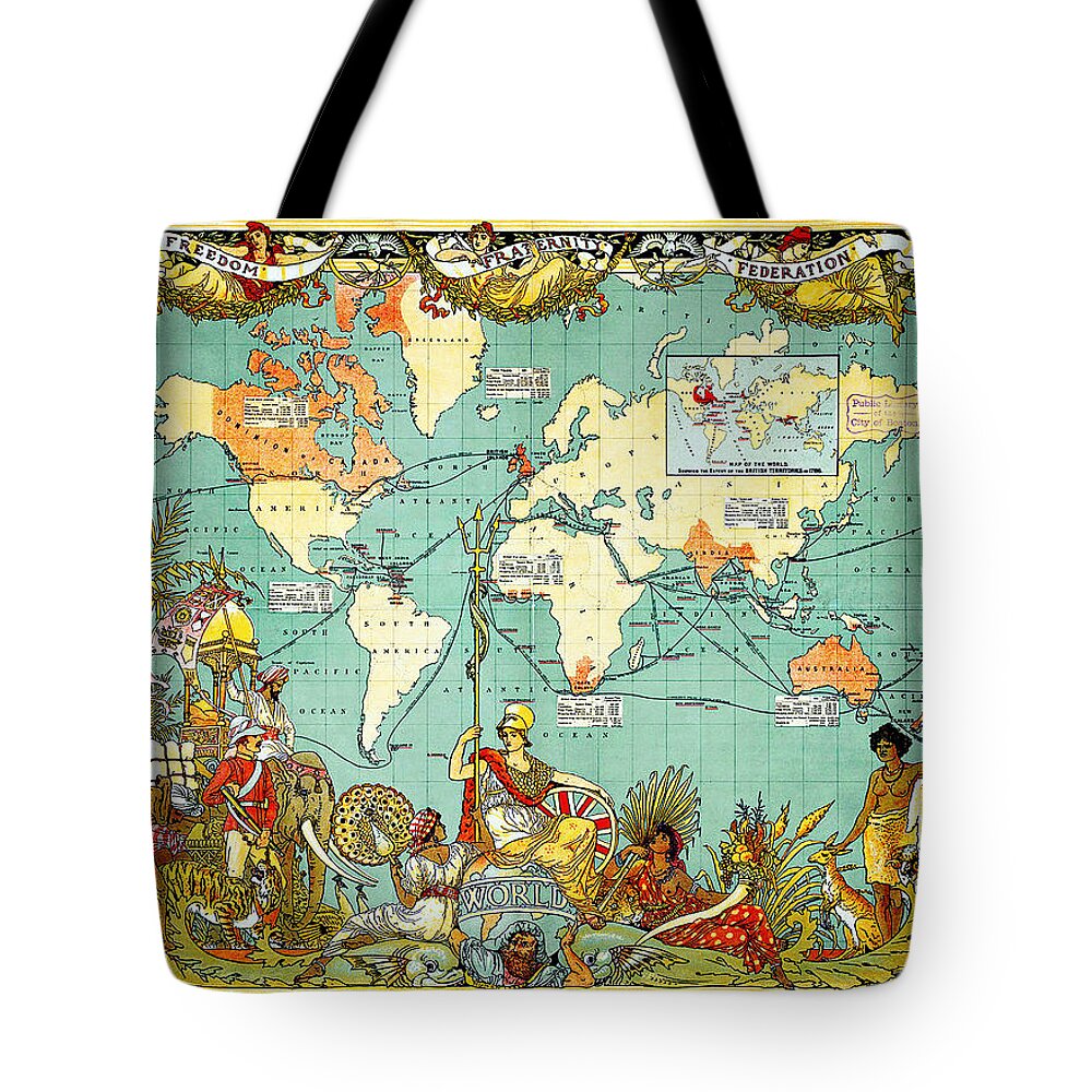 Imperial Federation Map Of The World Showing The Extent Of The British Empire In 1886 Levelled Tote Bag featuring the painting Imperial Federation Map of the World Showing the Extent of the British Empire in 1886 levelled by MotionAge Designs