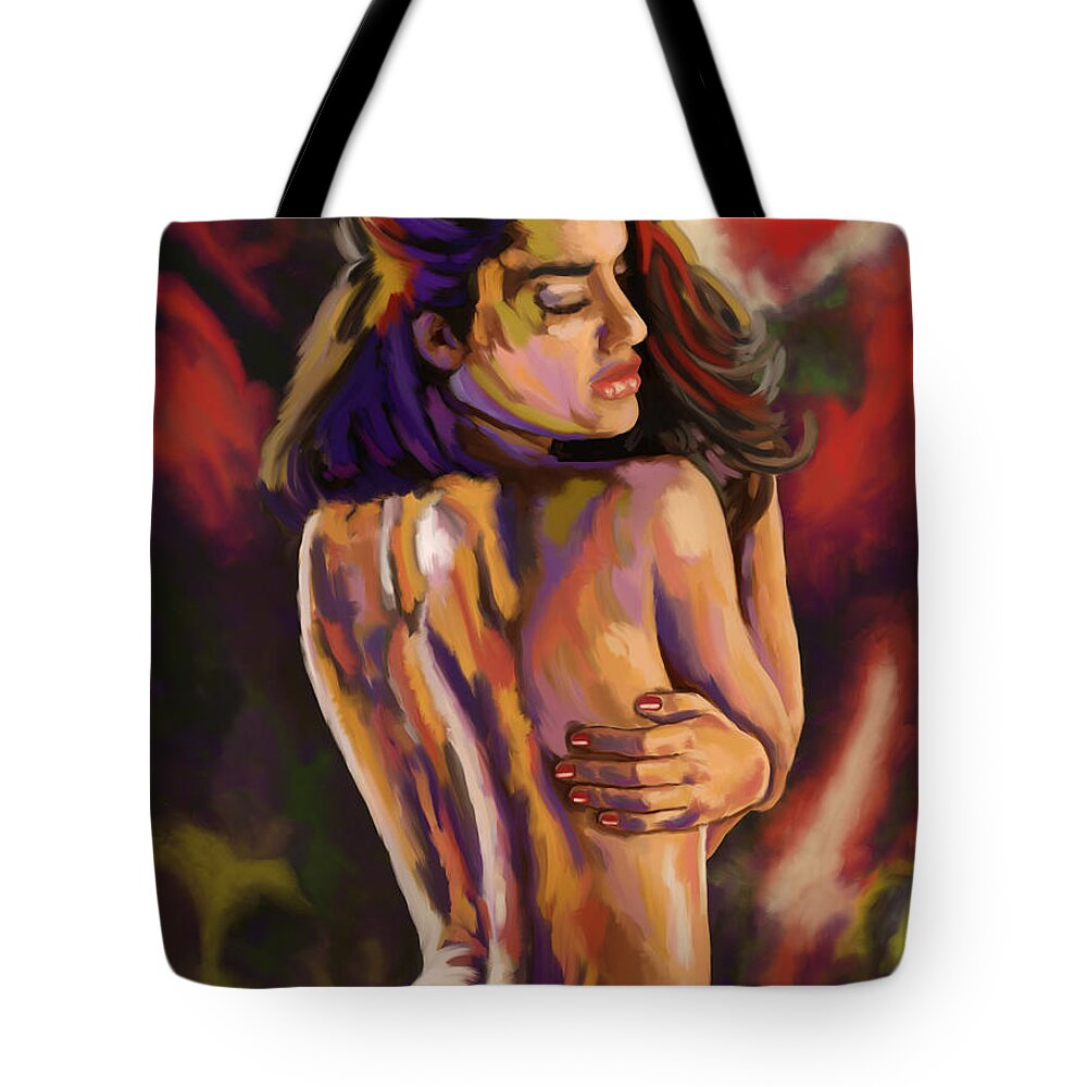 Bare Back Tote Bag featuring the painting Impressionist Lisa by Tim Gilliland