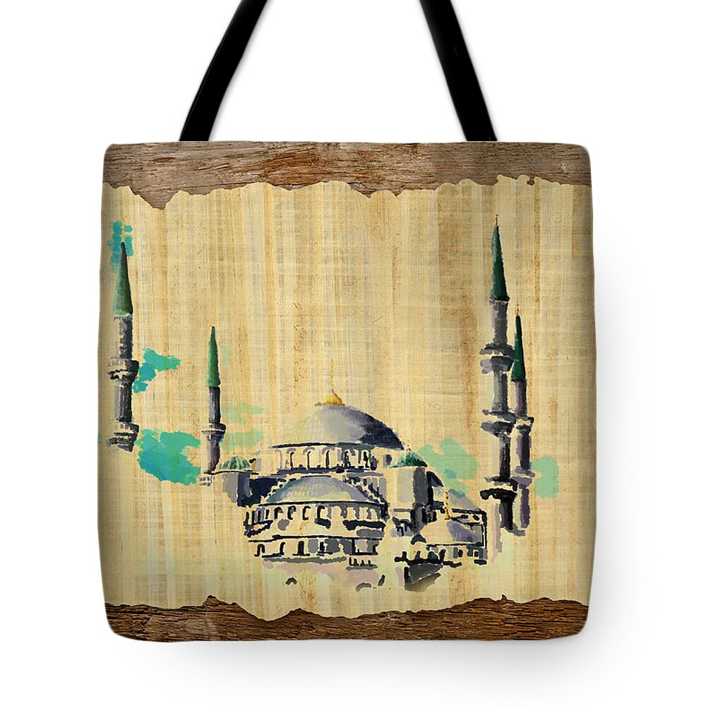 Caligraphy Tote Bag featuring the painting Impressionistic Masjid e Nabwi by Catf